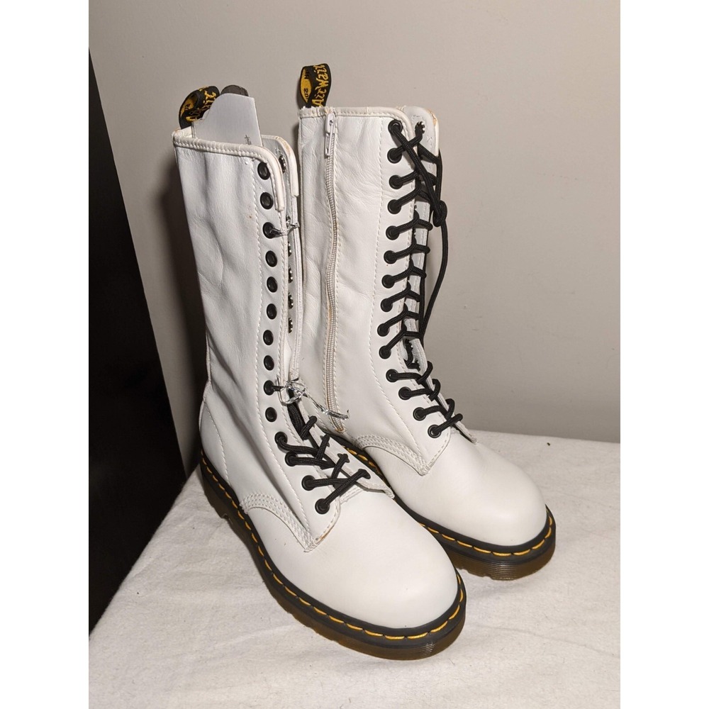 Dr. Martens 10183 White 14 Hole Zip Up Combat Boots Womens UK 5 / US 7